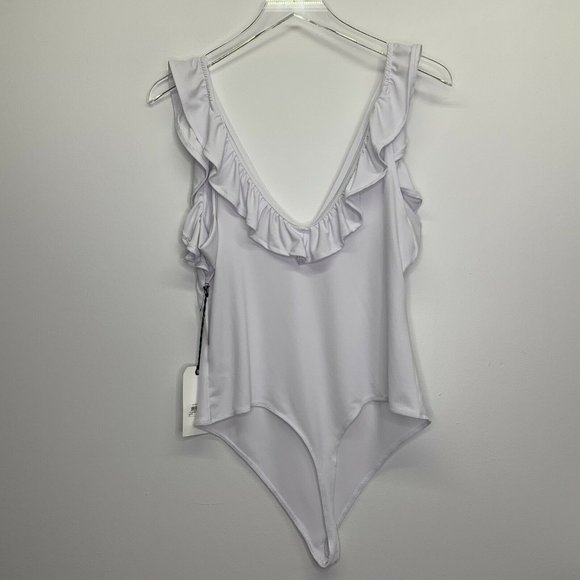 Leith Body Suit XL White Flutter V Neck V Back - Picture 5 of 7